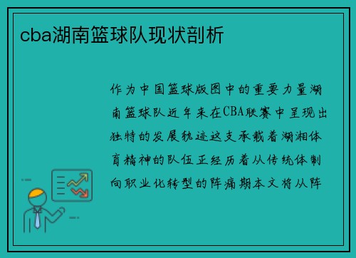 cba湖南篮球队现状剖析