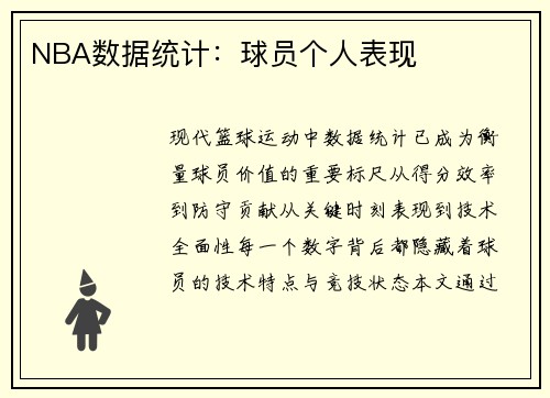 NBA数据统计：球员个人表现